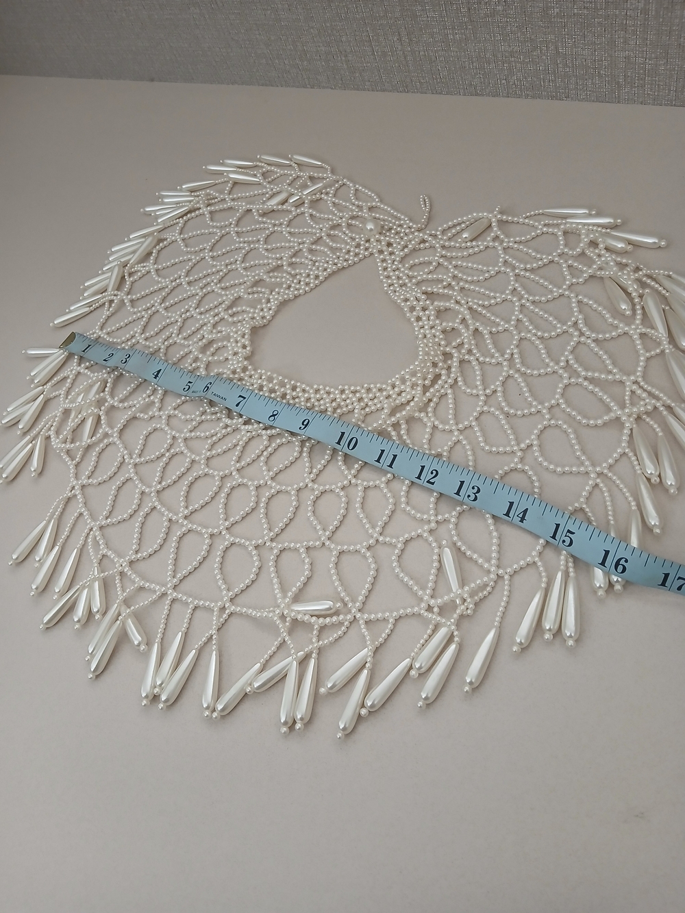 Handcrafted White Beaded Lace Collar Necklace - Picture 9 of 9